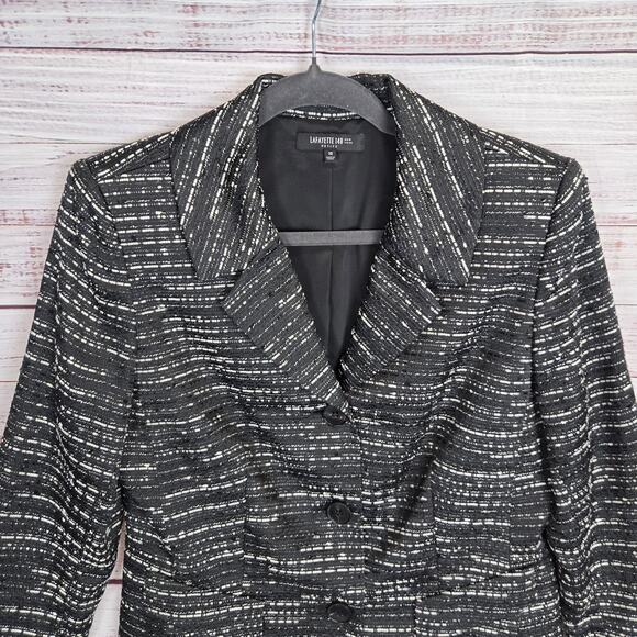 Lafayette 148 Black White Crop Tweed Blazer 10 Petite Prep Academia Quiet Money - Picture 2 of 13